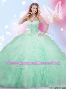 Customized Sleeveless Tulle Floor Length Lace Up Ball Gown Prom Dress inApple Green withBeading and Ruffles