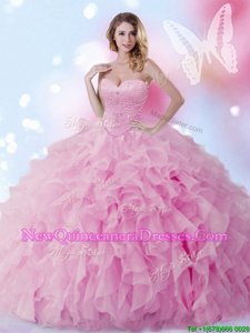 Flirting Sleeveless Lace Up Floor Length Beading and Ruffles Quinceanera Gowns