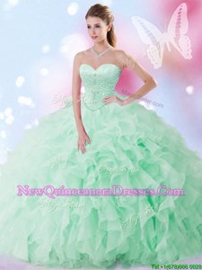 Fashion Sleeveless Lace Up Floor Length Beading and Ruffles 15 Quinceanera Dress