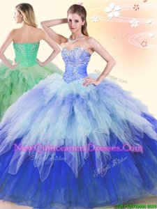 Multi-color Sweetheart Lace Up Beading and Ruffles 15 Quinceanera Dress Sleeveless