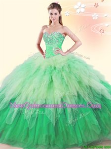 Hot Selling Multi-color Ball Gowns Tulle Sweetheart Sleeveless Beading and Ruffles Floor Length Lace Up Sweet 16 Quinceanera Dress