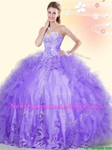 Colorful Lavender Sleeveless Beading and Appliques and Ruffles Floor Length 15 Quinceanera Dress