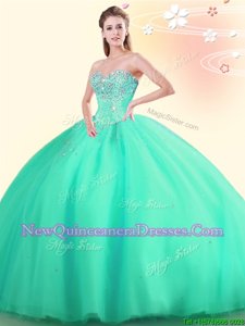 Customized Tulle Sweetheart Sleeveless Lace Up Beading Sweet 16 Dresses inApple Green