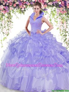 Sleeveless Backless Floor Length Beading and Ruffled Layers Sweet 16 Dress