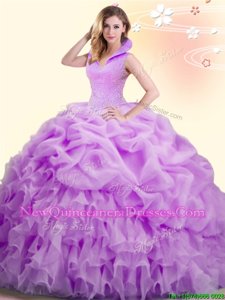 Captivating Lilac High-neck Neckline Beading and Appliques and Pick Ups Ball Gown Prom Dress Sleeveless Backless