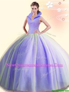 Sweet Floor Length Backless Sweet 16 Quinceanera Dress Lavender and In for Military Ball and Sweet 16 and Quinceanera withBeading