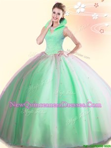 New Style Floor Length Spring Green 15th Birthday Dress High-neck Sleeveless Backless