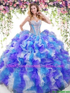 Best Selling Multi-color Lace Up Quinceanera Gowns Beading and Ruffles Sleeveless Floor Length