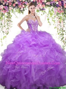 Luxury Sleeveless Beading and Ruffles Lace Up Sweet 16 Dress