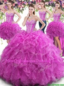 Glorious Four Piece Spring and Summer and Fall and Winter Tulle Sleeveless Floor Length Sweet 16 Dresses andBeading and Ruffles