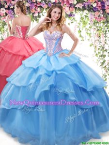 Admirable Baby Blue Lace Up Quinceanera Gowns Beading and Ruffled Layers Sleeveless Floor Length