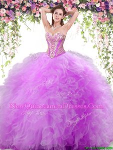 Lilac Sweetheart Lace Up Beading and Ruffles Quinceanera Dress Sleeveless