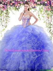 Charming Lavender Sleeveless Beading and Ruffles Floor Length Sweet 16 Dresses