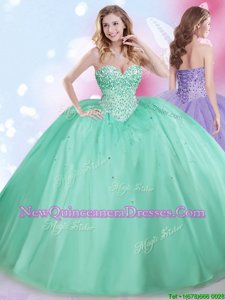 Glorious Ball Gowns 15 Quinceanera Dress Apple Green Sweetheart Tulle Sleeveless Floor Length Lace Up