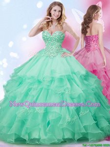 Popular Sleeveless Beading and Ruffles Lace Up Ball Gown Prom Dress