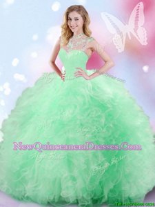 Deluxe Tulle Sleeveless Floor Length 15 Quinceanera Dress andBeading and Ruffles and Sequins