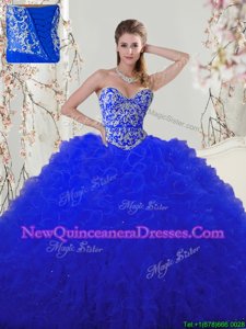 Free and Easy Sweetheart Sleeveless Lace Up Sweet 16 Dresses Royal Blue Tulle