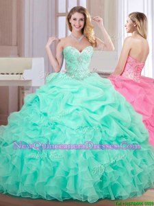 Custom Fit Apple Green Sleeveless Floor Length Beading and Ruffles and Pick Ups Lace Up Quinceanera Dress