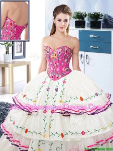 Eye-catching Sweetheart Sleeveless Organza and Taffeta Ball Gown Prom Dress Embroidery and Ruffled Layers Lace Up