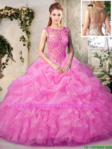 Attractive Scoop Spring and Summer and Fall and Winter Organza Sleeveless Floor Length Sweet 16 Dress andBeading and Ruffles and Pick Ups