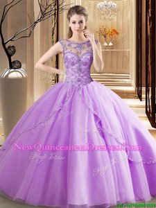 Lovely Lavender Scoop Neckline Beading Quinceanera Dress Sleeveless Lace Up