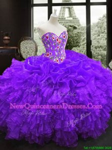 Custom Made Spring and Summer and Fall and Winter Organza Sleeveless Floor Length Quinceanera Dresses andEmbroidery and Ruffles