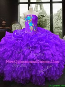 Modest Floor Length Ball Gowns Sleeveless Purple Quinceanera Gown Lace Up