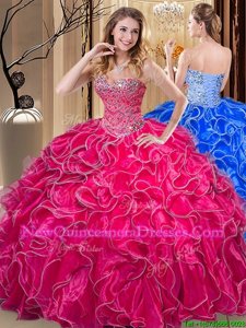 Glorious Floor Length Ball Gowns Sleeveless Hot Pink 15th Birthday Dress Lace Up