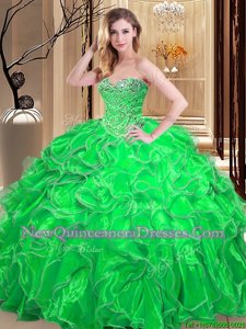 Custom Fit Spring and Summer and Fall and Winter Organza Sleeveless Floor Length Sweet 16 Quinceanera Dress andBeading and Ruffles