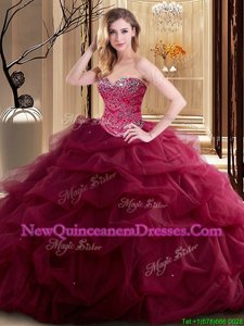 Spring and Summer and Fall and Winter Tulle Sleeveless Floor Length Quinceanera Dresses andBeading and Ruffles