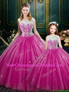 Suitable Sleeveless Lace Up Floor Length Lace Quinceanera Gowns