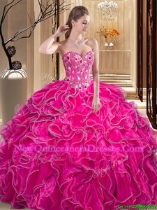 Inexpensive Spring and Summer and Fall and Winter Organza Sleeveless Floor Length Sweet 16 Dresses andEmbroidery and Ruffles