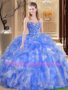 Custom Design Ball Gowns Quinceanera Dresses Blue Sweetheart Organza Sleeveless Floor Length Lace Up