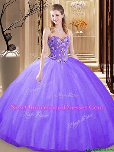 Amazing Lavender Sleeveless Tulle Lace Up Ball Gown Prom Dress for Prom and Military Ball and Sweet 16 and Quinceanera