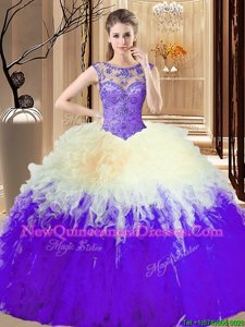 Great Backless Lavender Sleeveless Beading and Ruffles Floor Length Ball Gown Prom Dress