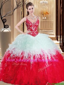 Vintage Multi-color Straps Lace Up Appliques and Ruffles Quinceanera Dresses Sleeveless