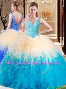 Sleeveless Appliques and Ruffles Zipper Quinceanera Gowns