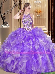 Romantic Scoop Sleeveless Backless Sweet 16 Dress Lavender Organza