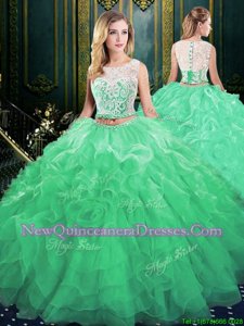 Latest Scoop Two Pieces Sleeveless Green Sweet 16 Dresses Court Train Zipper