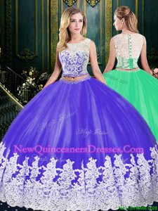 Spectacular Scoop Purple Zipper Quinceanera Dress Lace and Appliques Sleeveless Floor Length