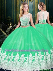 Charming Scoop Spring and Summer and Fall and Winter Tulle Sleeveless Floor Length Sweet 16 Quinceanera Dress andLace and Appliques