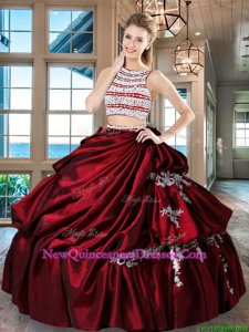 Lovely Wine Red Scoop Neckline Beading and Appliques and Pick Ups Quinceanera Dresses Sleeveless Backless