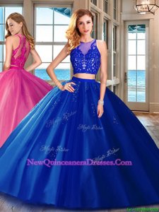 Superior Scoop Royal Blue Zipper Quinceanera Gown Appliques Sleeveless Floor Length