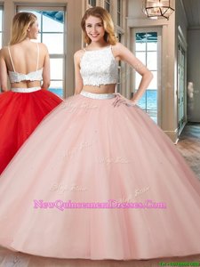 Attractive Straps Straps White Sleeveless Tulle Backless Sweet 16 Dresses for Military Ball and Sweet 16 and Quinceanera