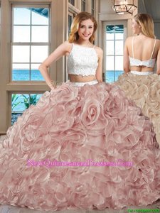 Romantic Straps Straps Sleeveless Tulle Floor Length Backless Quinceanera Dresses in White withBeading and Ruffles