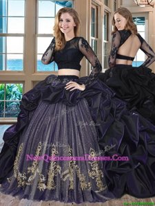 Beautiful Purple Scoop Neckline Embroidery and Pick Ups Quinceanera Dresses Long Sleeves Backless