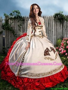 Pretty Sleeveless Brush Train Lace Up With Train Beading and Embroidery and Ruffles 15 Quinceanera Dress