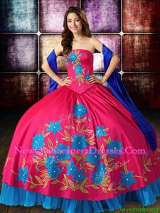 Delicate Multi-color Ball Gowns Taffeta Strapless Sleeveless Embroidery Floor Length Lace Up Quinceanera Dresses