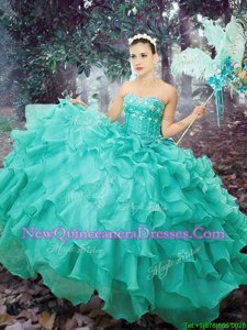 Perfect Turquoise Sweetheart Lace Up Beading and Ruffled Layers Quinceanera Dresses Sleeveless