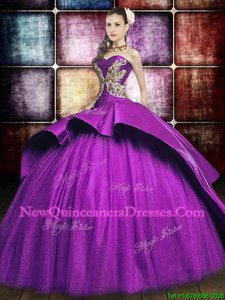 Attractive Purple Sleeveless With Train Appliques Lace Up Quinceanera Gown